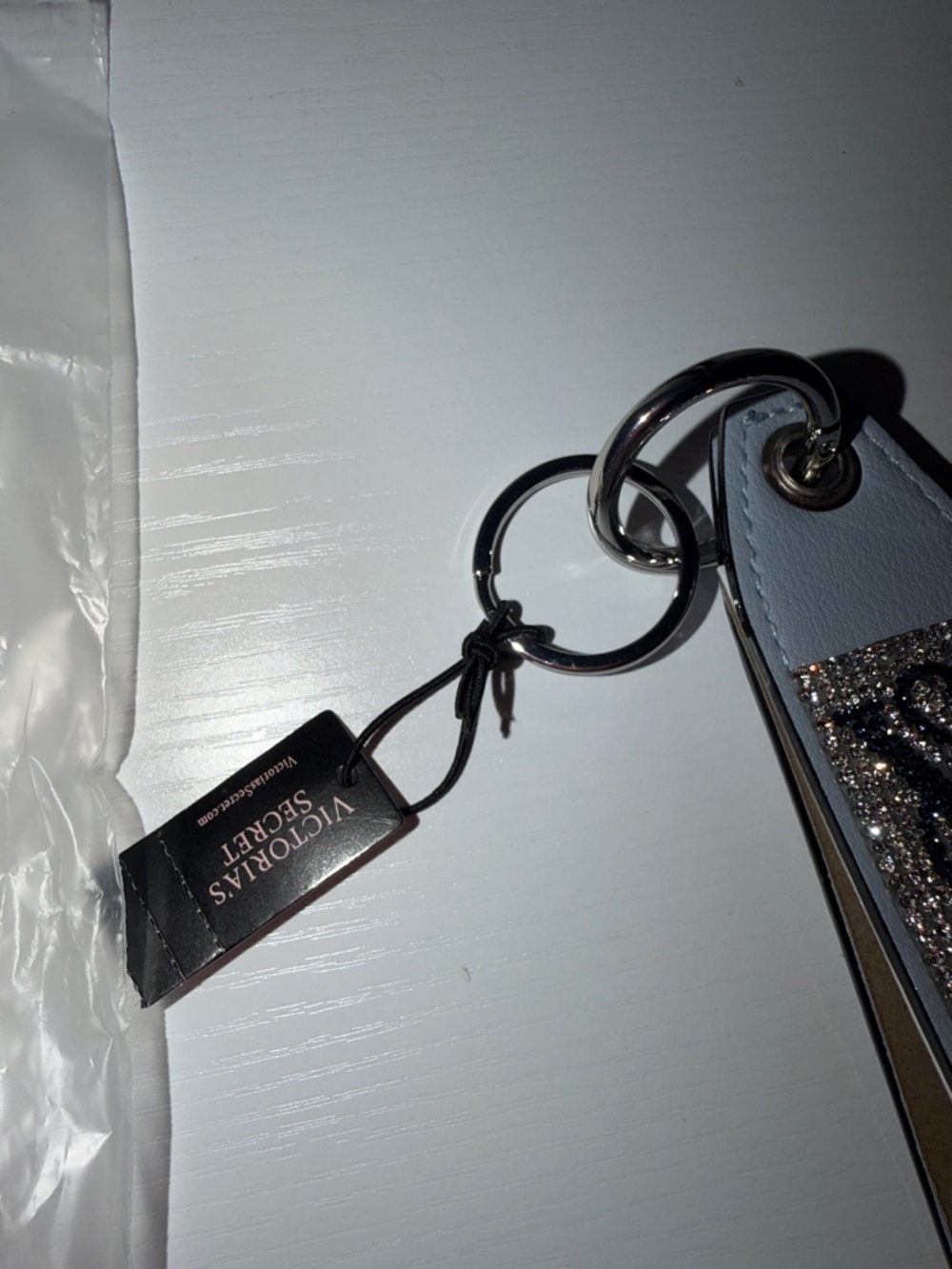 Victoria's Secret Silver Gray Crystal Heart Wristlet Key Fob - Picture 2 of 4